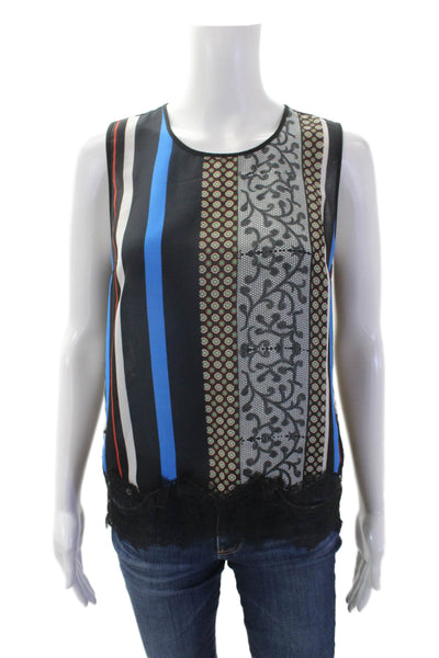 Clover Canyon Womens Textured Sleeveless Lace Trim Tank Top Blue Size M