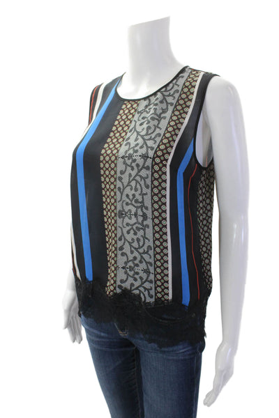 Clover Canyon Womens Textured Sleeveless Lace Trim Tank Top Blue Size M