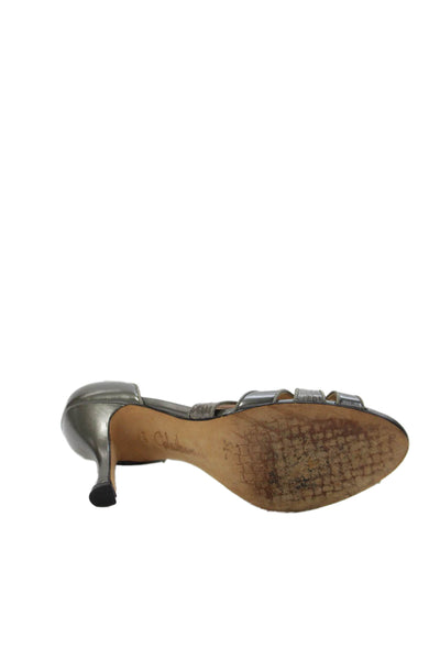 Cole Haan Womens Metallic Leather Open Toe Heels Gray Size 8.5B