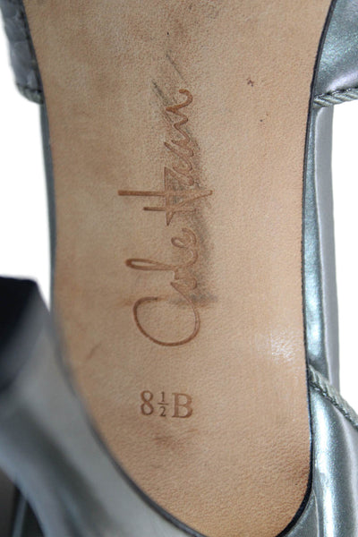 Cole Haan Womens Metallic Leather Open Toe Heels Gray Size 8.5B