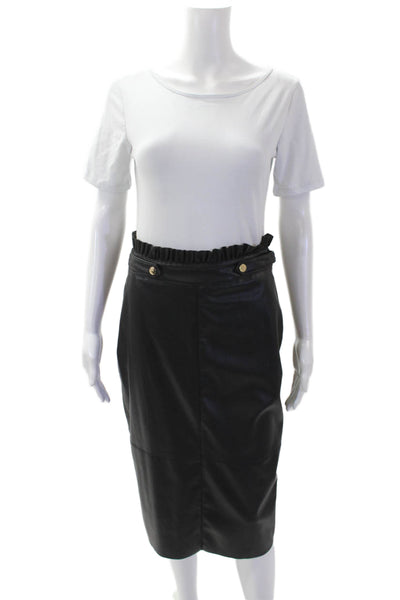 Zara Womens Vegan Leather Ruffle Detail Zip Back Skirt Black Size Medium