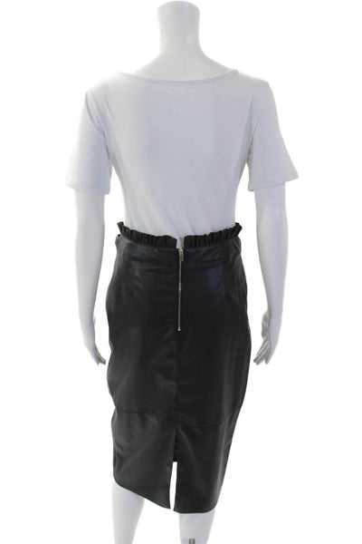 Zara Womens Vegan Leather Ruffle Detail Zip Back Skirt Black Size Medium