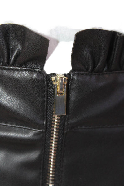 Zara Womens Vegan Leather Ruffle Detail Zip Back Skirt Black Size Medium