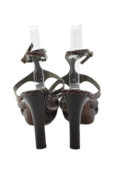 BCBG Max Azria Womens Leather Animal Print Strappy Block Heels Brown Size 8