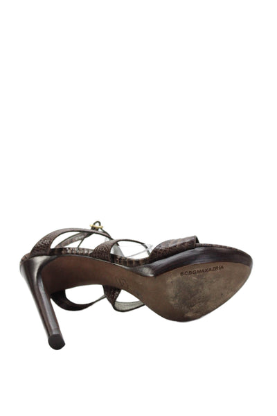 BCBG Max Azria Womens Leather Animal Print Strappy Block Heels Brown Size 8