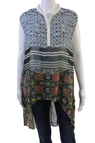 Clover Canyon Womens Textured V-neck Sleeveless Floral Blouse Green Size M