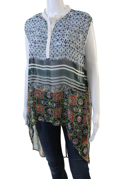 Clover Canyon Womens Textured V-neck Sleeveless Floral Blouse Green Size M