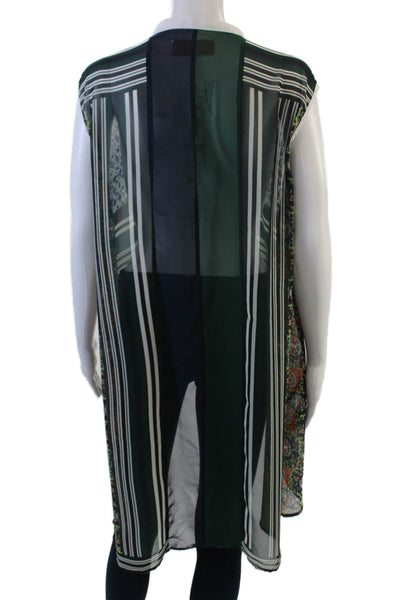 Clover Canyon Womens Textured V-neck Sleeveless Floral Blouse Green Size M