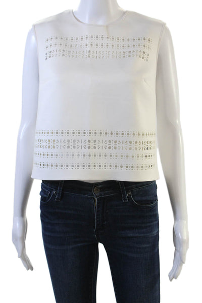 Clover Canyon Womens Laser Cut Detail Cropped Tank Top White Size Medium