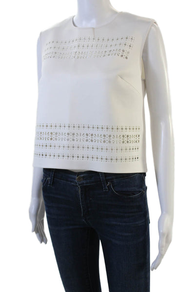 Clover Canyon Womens Laser Cut Detail Cropped Tank Top White Size Medium