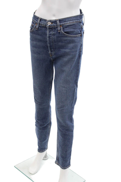 Re/Done Womens Cotton High Rise Slim Straight Leg Denim Jeans Blue Size 28