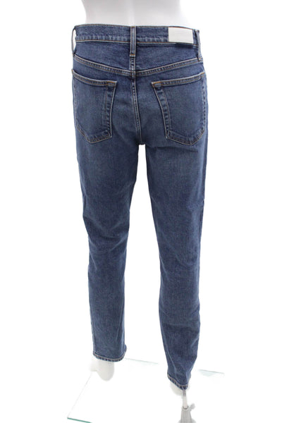 Re/Done Womens Cotton High Rise Slim Straight Leg Denim Jeans Blue Size 28