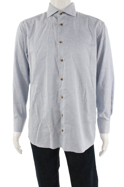 Eton Mens Cotton Collared Long Sleeve Button Up Shirt Blue Size XL
