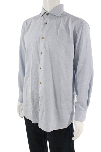 Eton Mens Cotton Collared Long Sleeve Button Up Shirt Blue Size XL