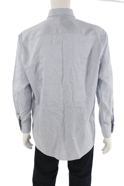 Eton Mens Cotton Collared Long Sleeve Button Up Shirt Blue Size XL