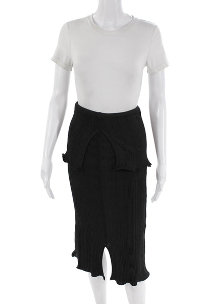 Kenzo Womens Layered Detail Ribbed Slit Detail Maxi Skirt Solid Black  Size S