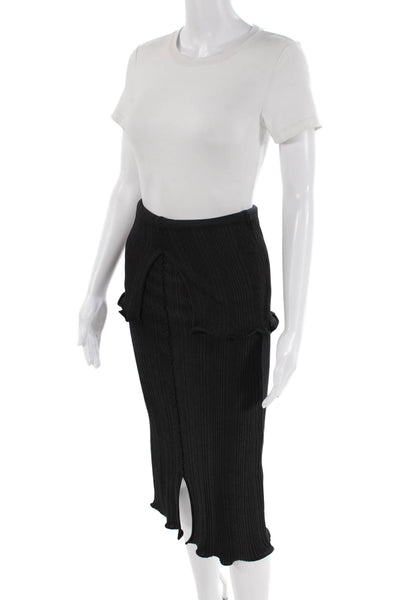 Kenzo Womens Layered Detail Ribbed Slit Detail Maxi Skirt Solid Black  Size S