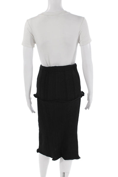 Kenzo Womens Layered Detail Ribbed Slit Detail Maxi Skirt Solid Black  Size S