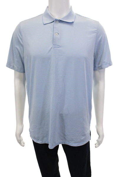 RLX Ralph Lauren Mens Cotton Short Sleeve Polo Stripe Shirt Blue Size M