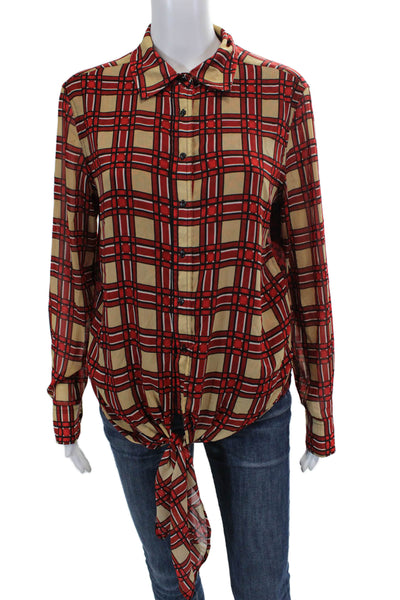 Scotch & Soda Womens Plaid Button-Down Top Red Size M
