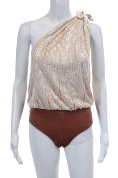Misa Womens One Shoulder Bodysuit Pink Size M