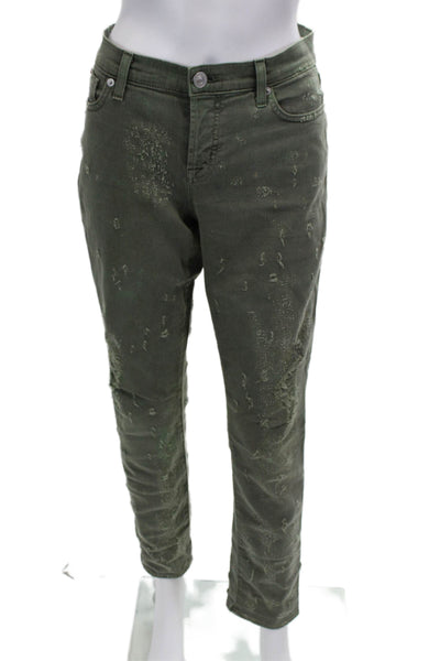 Hudson Womens Distressed Straight Jeans Green Size 26
