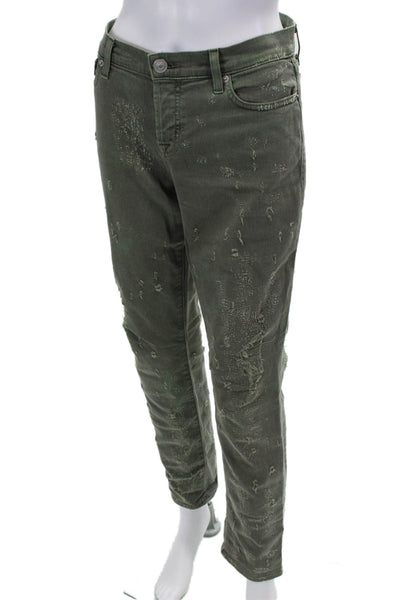 Hudson Womens Distressed Straight Jeans Green Size 26