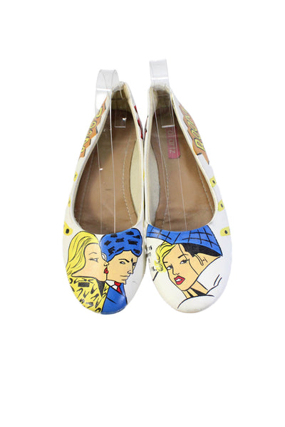 Al Artz Womens Comic Print Flats White Multi Size 12