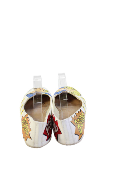 Al Artz Womens Comic Print Flats White Multi Size 12
