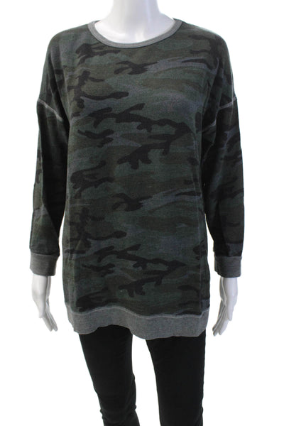 Sundry Womens Long Sleeve Camouflage Print T Shirt Green Size 2