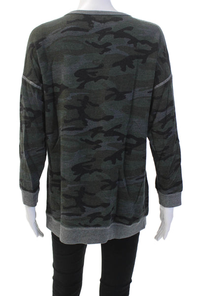 Sundry Womens Long Sleeve Camouflage Print T Shirt Green Size 2