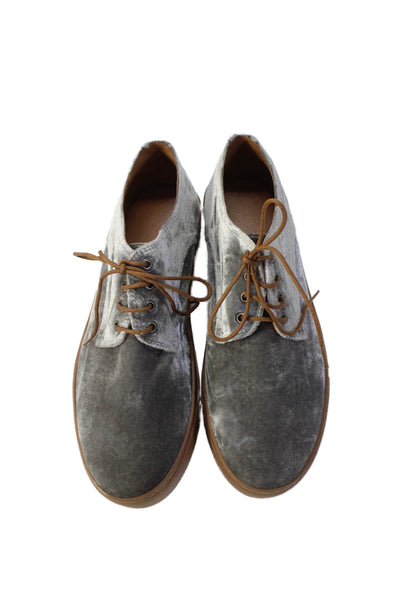 Clover Canyon Womens Velvet Textured Platform Lace-Up Sneakers Gray Size 6
