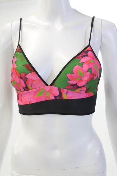 Clover Canyon Womens Floral Print V-Neck Bikini Top Pink Size M