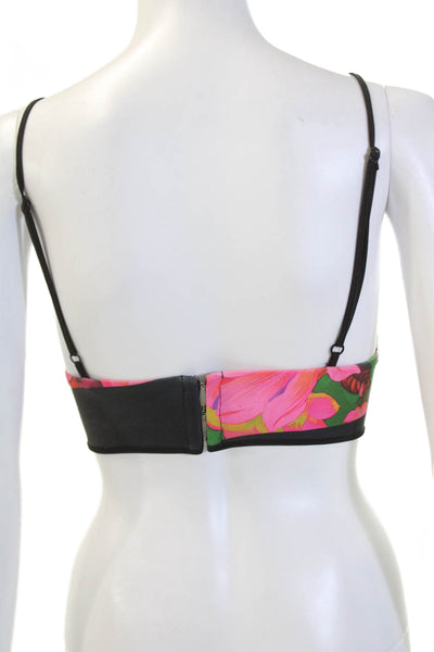 Clover Canyon Womens Floral Print V-Neck Bikini Top Pink Size M