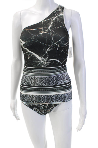 Clover Canyon Womens Abstract Print One Shoulder Swimwear Black Size M