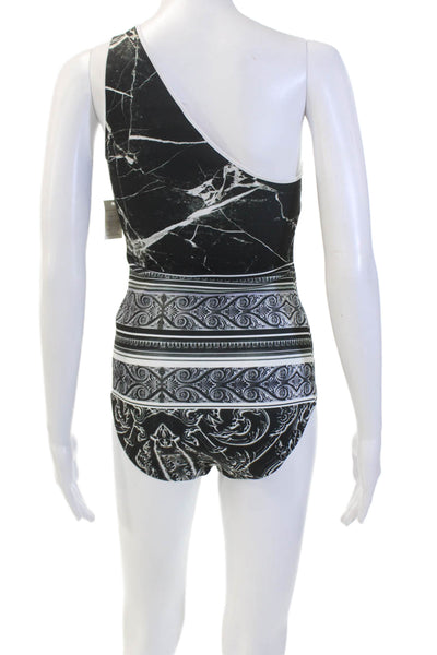 Clover Canyon Womens Abstract Print One Shoulder Swimwear Black Size M