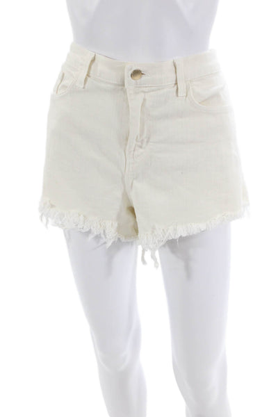 L Agence Womens Denim Mid Rise Aubrey Shorts White Cotton Size 31