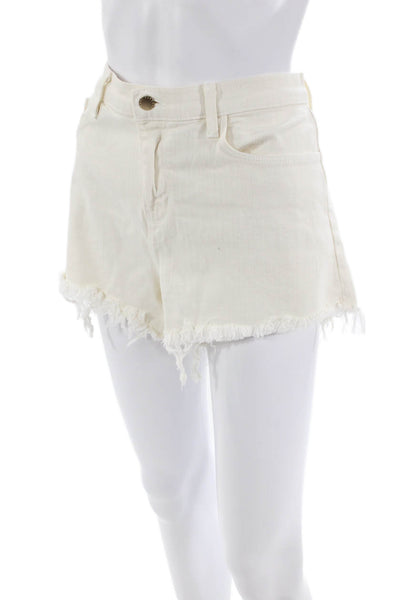 L Agence Womens Denim Mid Rise Aubrey Shorts White Cotton Size 31