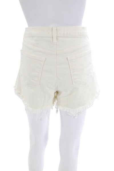 L Agence Womens Denim Mid Rise Aubrey Shorts White Cotton Size 31