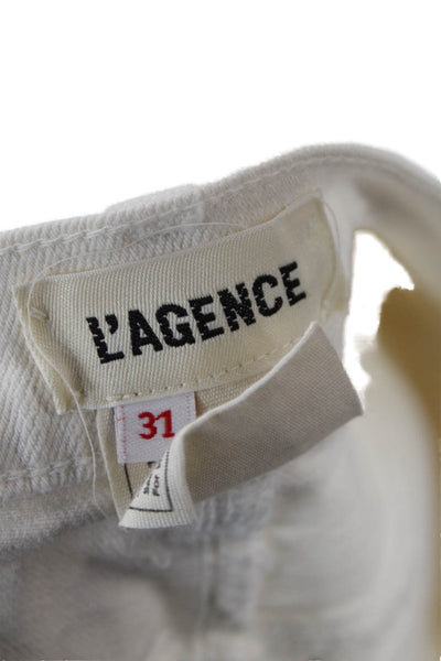 L Agence Womens Denim Mid Rise Aubrey Shorts White Cotton Size 31