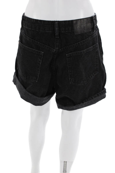 Zara Womens Denim High Rise Cuffed Zip Up Shorts Black Cotton Size 10