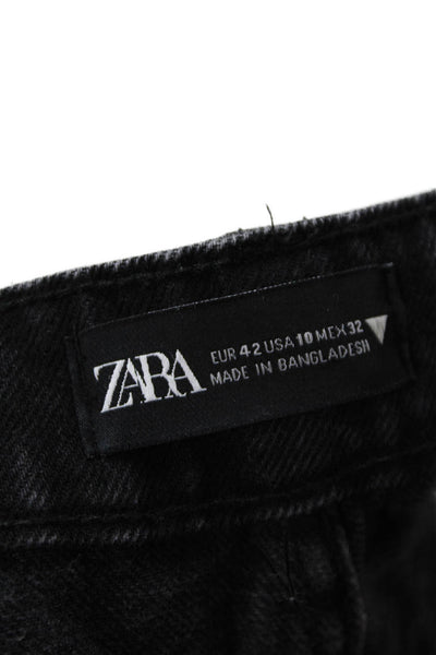Zara Womens Denim High Rise Cuffed Zip Up Shorts Black Cotton Size 10