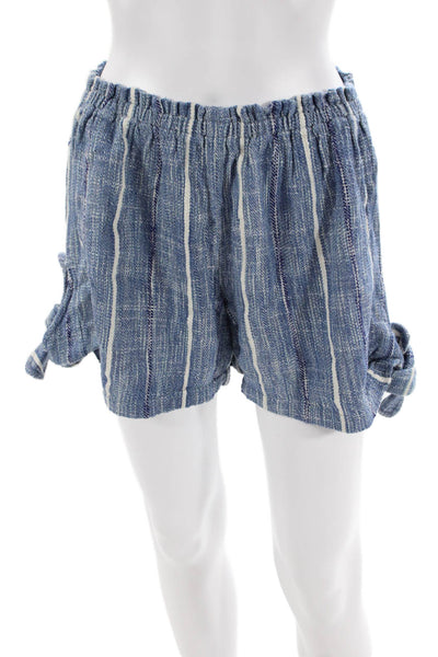 Free People Womens Striped Pull On High Rise Shorts Blue Cotton Size Extra Small