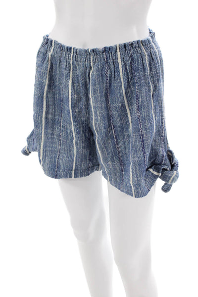 Free People Womens Striped Pull On High Rise Shorts Blue Cotton Size Extra Small
