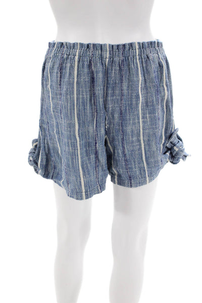 Free People Womens Striped Pull On High Rise Shorts Blue Cotton Size Extra Small