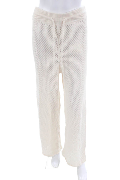 We Wore What Womens Open Knit High Rise Wide Leg Pants White Size Medium