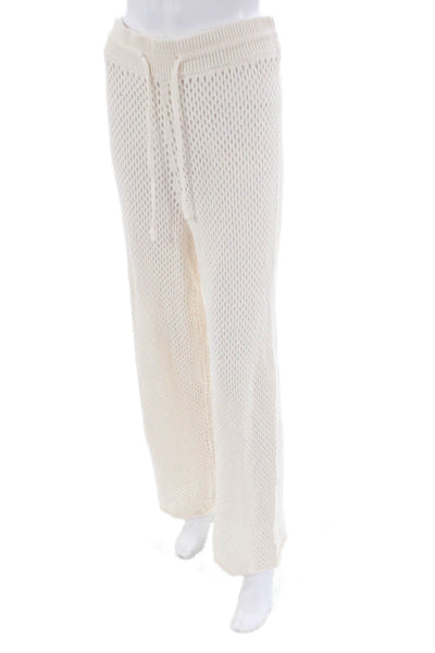 We Wore What Womens Open Knit High Rise Wide Leg Pants White Size Medium