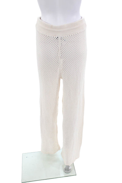 We Wore What Womens Open Knit High Rise Wide Leg Pants White Size Medium