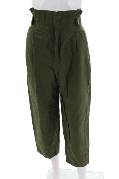 Zara Woman Womens Pleated Front High Rise Pants Green Cotton Size Large