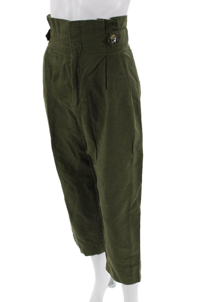 Zara Woman Womens Pleated Front High Rise Pants Green Cotton Size Large